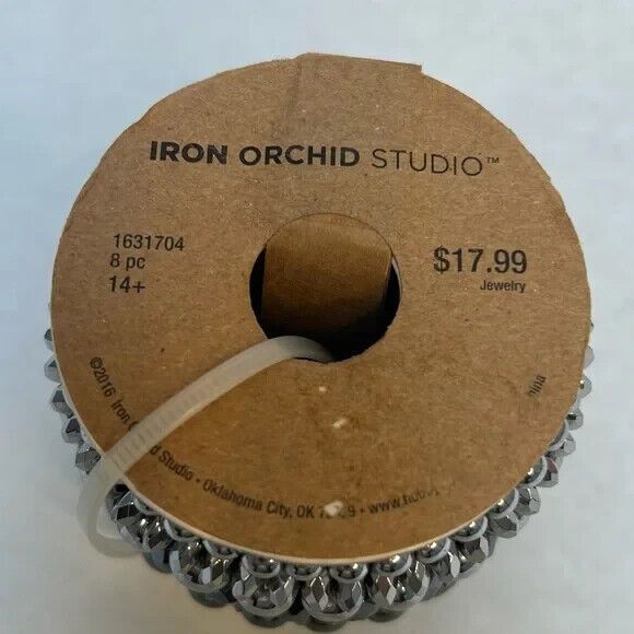 Iron Orchid Studio NWT 8 Black and Silver Stackable Metallic Stretchy‎ Bracelets - Picture 2 of 2